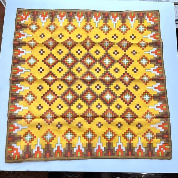 Vintage 70s Nasharr Freres Sheer Geometric Print Scarf, Rolled Edge, 21" - Picture 8 of 8